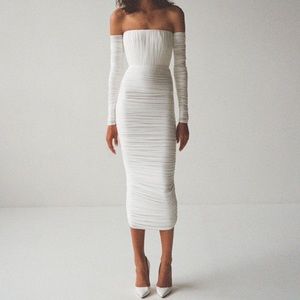 knee length dresses for ladies Alex Perry Manor Strong-Shoulder Midi Dress – Runway Catalog main image 1